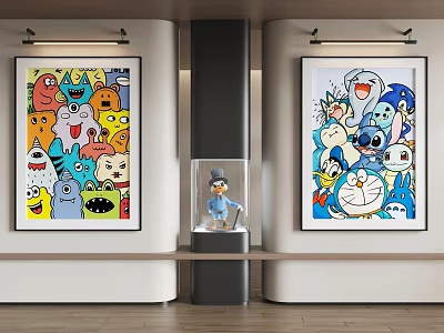 Vibrant Abstract Paintings Featuring Colorful Cartoon Characters For Interior Wall Decor 3d model