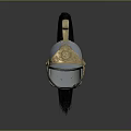 Ancient Military Helmet With Metallic Surface Golden Ornate Design And Black Plume