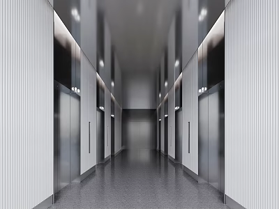 Modern Elevator Hallway with Sleek White Walls Side Elevator Doors and Recessed Lighting 3d model