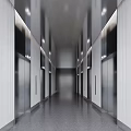 Modern Elevator Hallway with Sleek White Walls Side Elevator Doors and Recessed Lighting 3d model