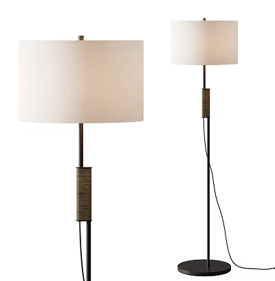 Modern Floor Lamp With White Fabric Shade And Woven Metal Stand Design 3d model