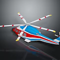Colorful Helicopter With Blue Red White Body Rotors On Black Background With Reflection