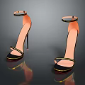 Stylish Black High Heels With Ankle Strap Thin Heel And Gold Trim Design
