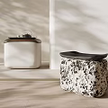 Minimalist Modern Stools With White Base Dark Top And Floral Pattern Design 3d model