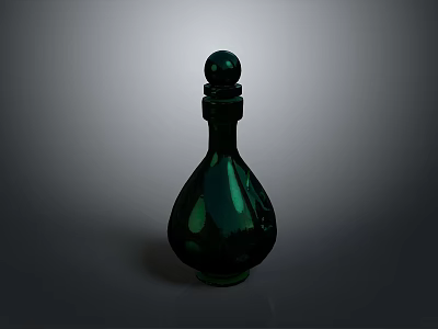 Elegant Green Glass Bottle With Spherical Cap As Decorative Household Item 3d model