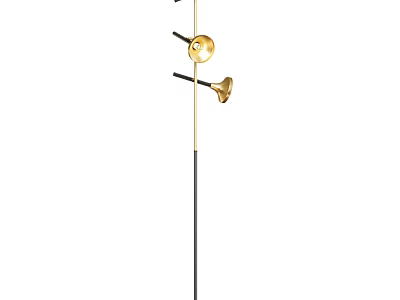 Modern Floor Lamp With Gold Metal Bell Shaped Shades And Adjustable Black Arms 3d model