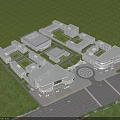 Modern Industrial Factory Building Complex With Green Lawn Parking Area And Central Plaza