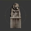 Stone Bear Sculpture Seated On Square Pedestal With Detailed Facial Features And Textured Surface