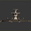 Architectural Tiered Fountain Structure With Circular Base Colorful Mosaic Floor Surrounding Steps And Decorative Lights