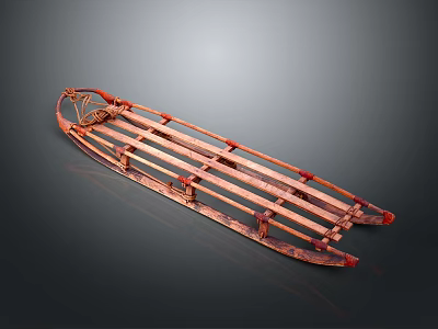 Traditional Handcrafted Wooden Sled With Wooden Slats And Rope Bindings 3d model