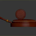 Red Wooden Mallet As Weapon With Golden Decoration On Red Base And Gray Background