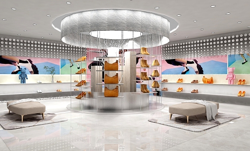 Shop design shoe store leather store sense fashion sense element commercial space light tide 3d model