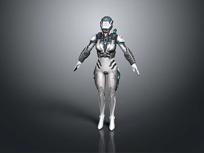 Silver And Blue Tech Inspired Mechanical Style Outfit With Multiple Structural Components In Standing Pose 3d model