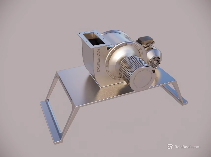 Industrial Stainless Steel Centrifugal Fan With Metal Support Stand And Motor Assembly 3d model 