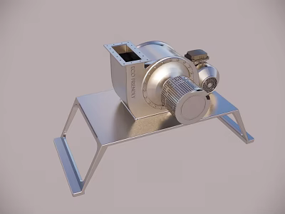 Industrial Stainless Steel Centrifugal Fan With Metal Support Stand And Motor Assembly 3d model