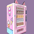 Pink Cat Ear Design Vending Machine With Beverages And Ice Cream Graphics For Commercial Use