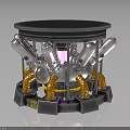 Industrial Mechanical Device With Silver Components Orange Pipes And Purple Core