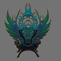 Ornate Chair With Green Winged Back Blue Body And Lion Head Base