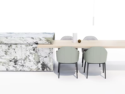 Modern Dining Table Set With Wooden Top Light Green Chairs And Marble Cabinet 3d model