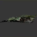 Detailed 3D Terrain Model With Green Vegetation Ground Texture And Small Structures