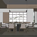 Modern Restaurant Interior With Wooden Dining Table Chairs And Pendant Lights