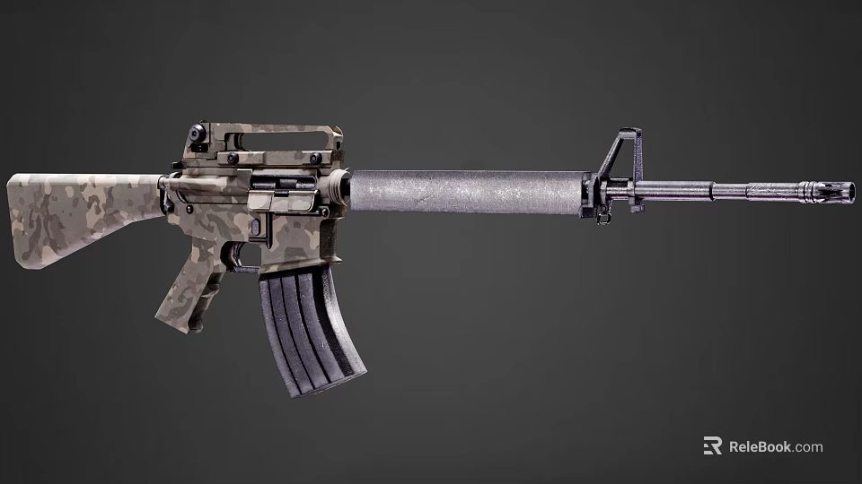 Tactical Camouflage Rifle With Detachable Magazine And Extended Barrel Design 3d model 