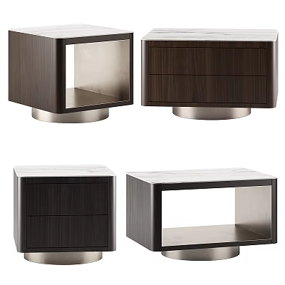 Modern Wooden Bedside Tables With Marble Top Drawers And Open Shelf Design 3d model