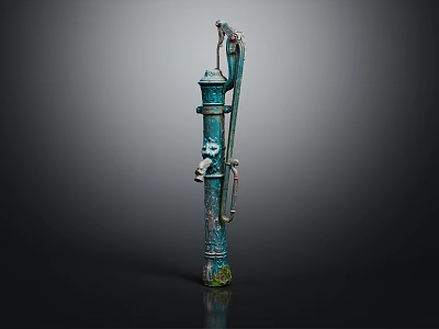 Vintage Metal Manual Water Pump Hand Tool with Rustic Blue Green Finish 3d model