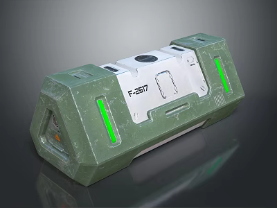 Sturdy Green Storage Box With White Panel F25T Label And Green Stripes 3d model
