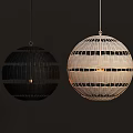 Woven Spherical Pendant Lights In Black And Light Tones For Interior Decoration