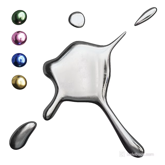 Modern Wall Decor with Silver Irregular Design and Colorful Purple Blue Gold Spheres 3d model 