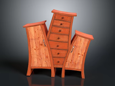 Orange Wooden Furniture Set With Two Cabinets And Curved Chest Of Drawers 3d model