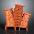 Orange Wooden Furniture Set With Two Cabinets And Curved Chest Of Drawers