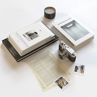 Photography Books Display With Vintage Camera Photos And Prints 3d model Photography Books Display With Vintage Camera Photos And Prints 3d model