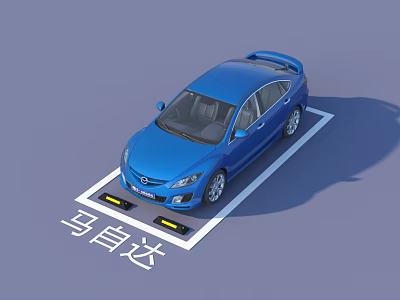 Blue Mazda Car Parked In Parking Spot With Parking Assist Sensors 3d model