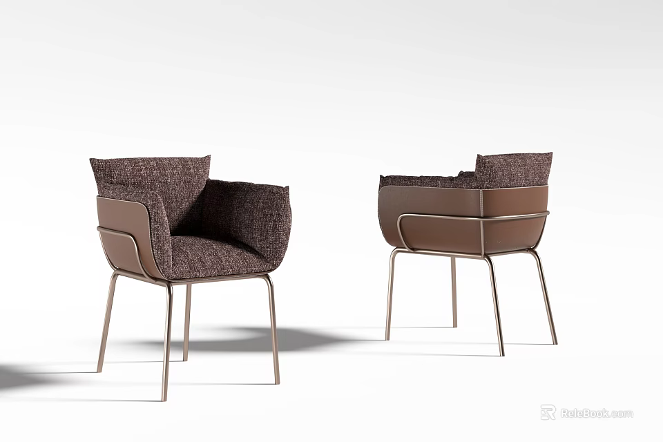 Sleek Modern Dining Chairs With Brown Fabric Seats And Sturdy Metal Legs 3d model 