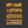 Wooden Multi Tiered Bread Rack with Shelves Displaying Various Baked Goods