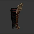 Ornate Medieval Leather Arm Guards Featuring Flame Shaped Decoration And Metallic Details
