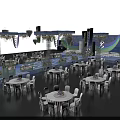 Elegant Wedding Stage Decorated With Table Settings Floral Arrangements And Lighting