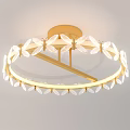 Modern Gold Frame Ceiling Light with Crystal Decorations and Elegant Lighting Design 3d model