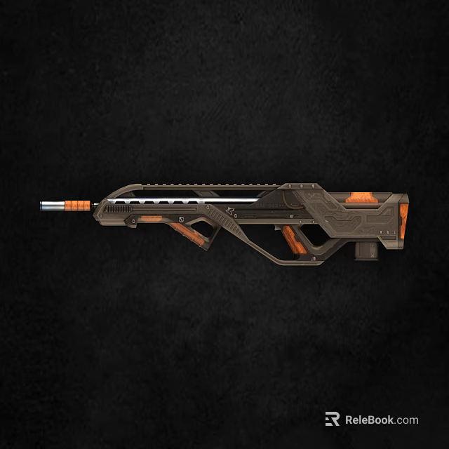 Modern Tactical Assault Rifle With Black Frame Orange Grip And Extended Barrel 3d model 