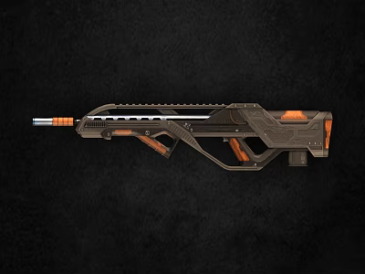 Modern Tactical Assault Rifle With Black Frame Orange Grip And Extended Barrel 3d model