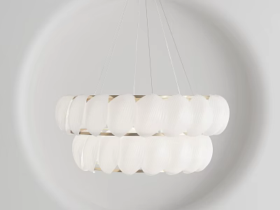 Two Tiered White Textured Modern Chandelier With Circular Glass Shades Hanging 3d model
