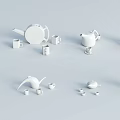 White Minimalist Tea Set With Multiple Teapots Teacups And Milk Jugs 3d model