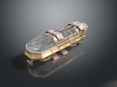 Futuristic Golden SciFi Vehicle 3D Model With Transparent Windows And Sleek Metallic Structure 3d model