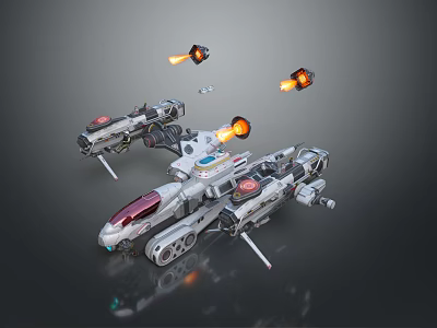 Detailed Sci Fi Spaceship With Multiple Cannons And Glowing Engines Design 3d model