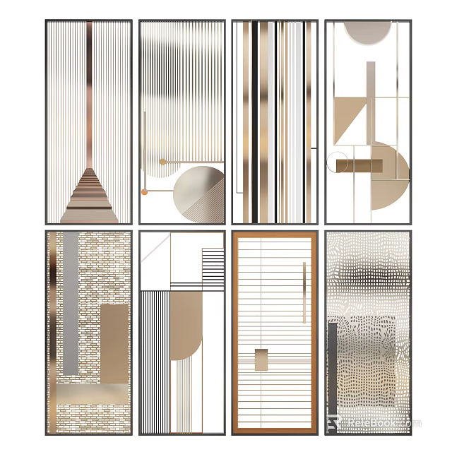 Modern Room Dividers With Geometric Patterns And Metal Line Designs For Interior Decor 3d model 