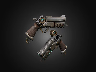 Vintage Futuristic Pistol With Wooden Grip Metallic Components And Glowing Circular Elements 3d model