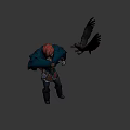 Game Movie Character Red Haired Female With Cloak Standing With Flying Eagle Against Blue Background