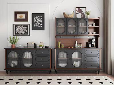 Elegant Entryway Console Cabinet And Sideboard With Glass Doors Drawers And Decorative Plants 3d model